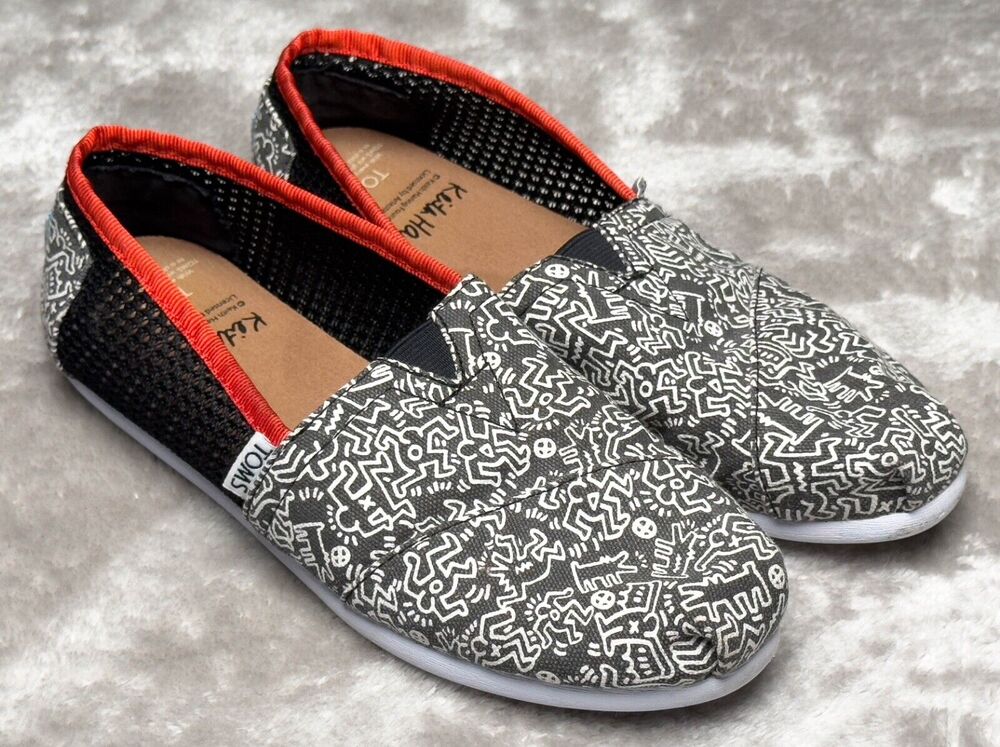 Toms Keith Haring Chalkboard Mesh Slip On Classic Flats Womens Size 7